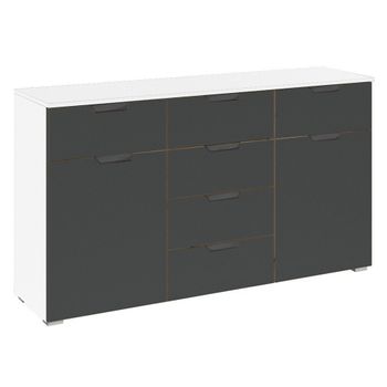 Aditio Alpine White and Metallic Dark Grey 120cm 2 Door 6 Drawer Medium Sideboard