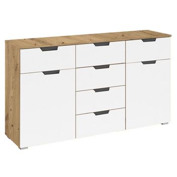 Aditio Artisan Oak and Alpine White 120cm 2 Door 6 Drawer Medium Sideboard