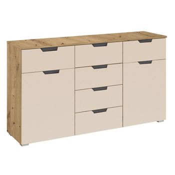 Aditio Artisan Oak and Champagne 120cm 2 Door 6 Drawer Medium Sideboard