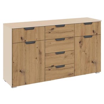 Aditio Champagne and Artisan Oak 120cm 2 Door 6 Drawer Medium Sideboard