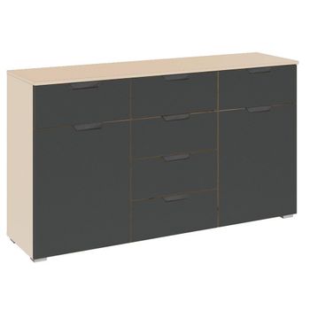 Aditio Champagne and Metallic Dark Grey 120cm 2 Door 6 Drawer Medium Sideboard