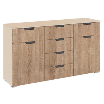 Aditio Champagne and Sonoma Oak 120cm 2 Door 6 Drawer Medium Sideboard