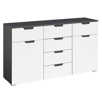 Aditio Metallic Dark Grey and Alpine White 120cm 2 Door 6 Drawer Medium Sideboard