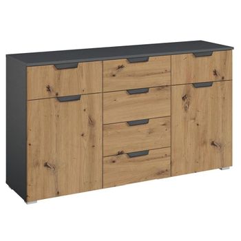 Aditio Metallic Dark Grey and Artisan Oak 120cm 2 Door 6 Drawer Medium Sideboard