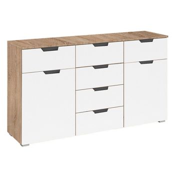 Aditio Sonoma Oak and Alpine White 120cm 2 Door 6 Drawer Medium Sideboard