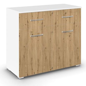 Aditio Alpine White and Artisan Oak 80cm 2 Door 2 Drawer Small Sideboard