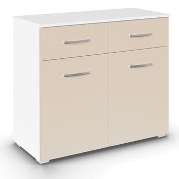 Aditio Alpine White and Champagne 80cm 2 Door 2 Drawer Small Sideboard