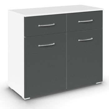Aditio Alpine White and Metallic Dark Grey 80cm 2 Door 2 Drawer Small Sideboard