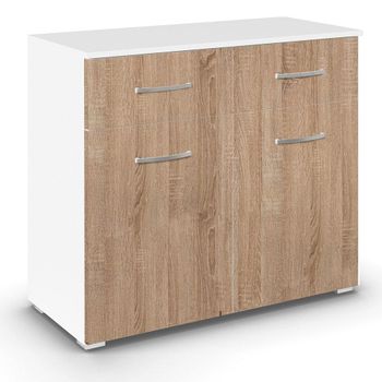 Aditio Alpine White and Sonoma Oak 80cm 2 Door 2 Drawer Small Sideboard