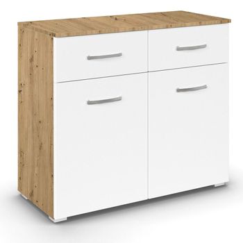 Aditio Artisan Oak and Alpine White 80cm 2 Door 2 Drawer Small Sideboard