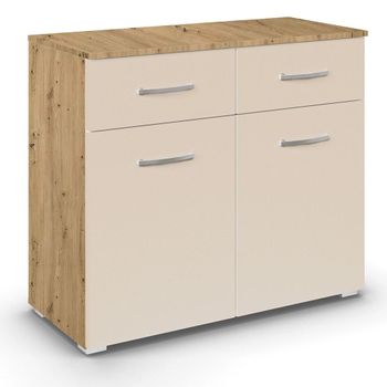 Aditio Artisan Oak and Champagne 80cm 2 Door 2 Drawer Small Sideboard