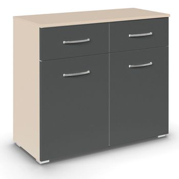 Aditio Champagne and Metallic Dark Grey 80cm 2 Door 2 Drawer Small Sideboard
