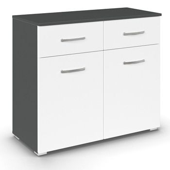 Aditio Metallic Dark Grey and Alpine White 80cm 2 Door 2 Drawer Small Sideboard