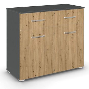 Aditio Metallic Dark Grey and Artisan Oak 80cm 2 Door 2 Drawer Small Sideboard