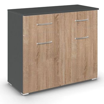 Aditio Metallic Dark Grey and Sonoma Oak 80cm 2 Door 2 Drawer Small Sideboard