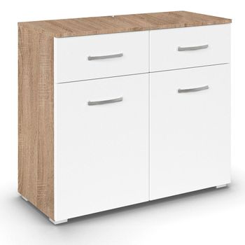 Aditio Sonoma Oak and Alpine White 80cm 2 Door 2 Drawer Small Sideboard