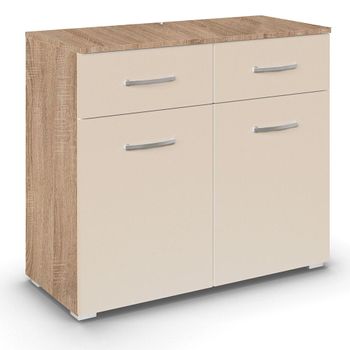 Aditio Sonoma Oak and Champagne 80cm 2 Door 2 Drawer Small Sideboard