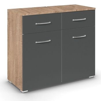 Aditio Sonoma Oak and Metallic Dark Grey 80cm 2 Door 2 Drawer Small Sideboard