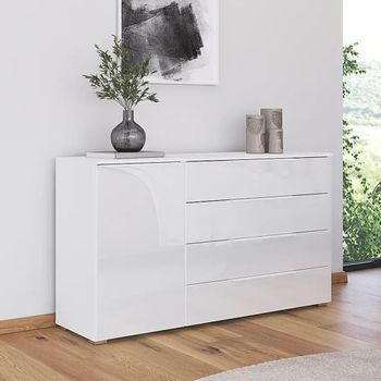 Monostar Alpine White and White Glass 120cm 1 Door Wide Sideboard