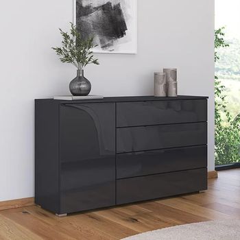 Monostar Metallic Dark Grey with Basalt Glass 120cm 1 Door Wide Sideboard