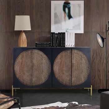 Refton Carved Dark Mango Wood 145cm 4 Door Medium Sideboard