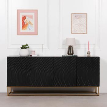 Ripples Black Painted 4 Door Large Sideboard