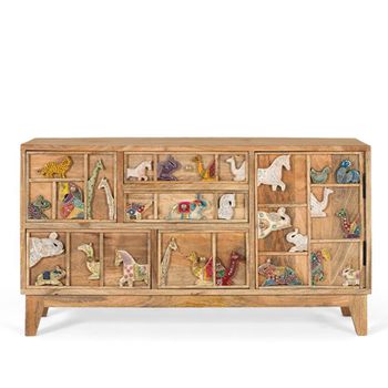 Safari Mango Wood 100cm 1 Door 4 Drawer Small Sideboard