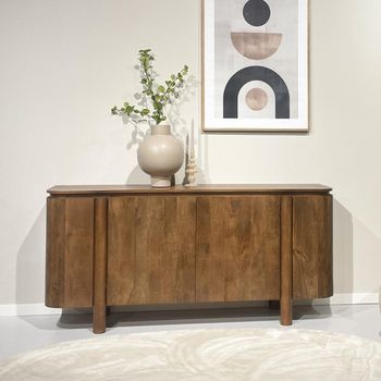 Salano Natural Mango Wood 4 Door Large Curved Sideboard