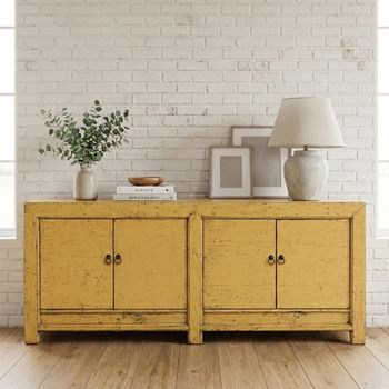 Unique One of a Kind - Vintage Yellow Elm Wood 211cm 4 Door Extra Large Sideboard