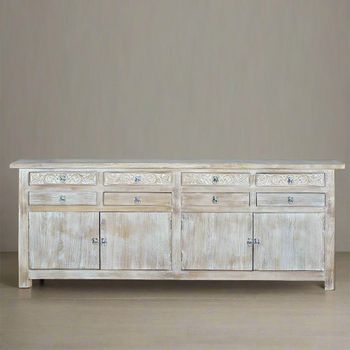 Soleil White Washed Mango Wood 200cm 4 Door Extra Large Sideboard