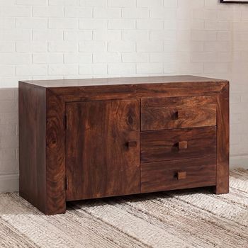 Dakota Dark Mango Wood 1 Door 3 Drawer Small Sideboard