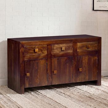 Dakota Dark Mango Wood 3 Door 3 Drawer Medium Sideboard