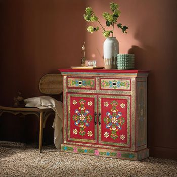 Trapani Red Painted Mango Wood 90cm 2 Door Small Sideboard