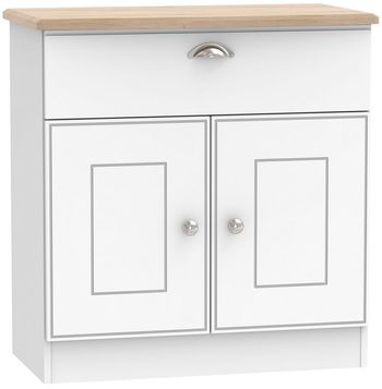 Victoria White and Riviera Oak Compact 2 Door Sideboard