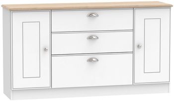 Victoria White and Riviera Oak Wide 2 Door Sideboard
