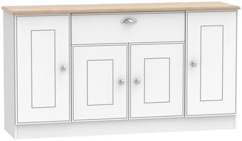 Victoria White and Riviera Oak Wide 4 Door Sideboard