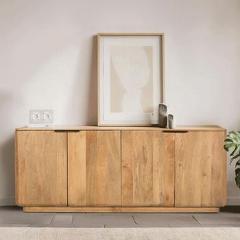 Wrenley Natural Mango Wood 175cm 4 Door Large Sideboard
