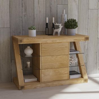 Z Designer Oak 115cm 3 Drawer Small Sideboard