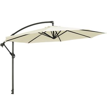 Ecru Round Outdoor Cantilever Parasol with Granite Base - 300cm