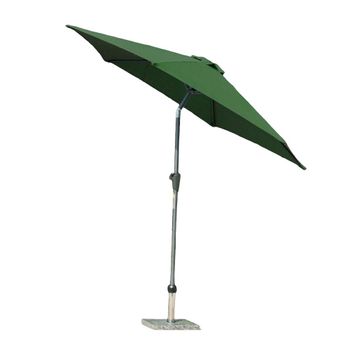Green Aluminium Tilting Round Outdoor Parasol with Granite Base - 270cm