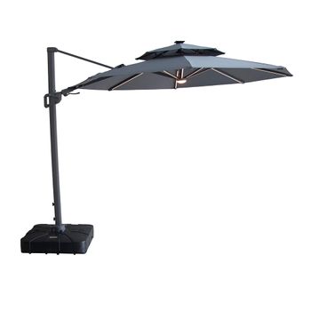 Apollo LED Charcoal Grey Round Outdoor Cantilever Parasol with Base - 3m