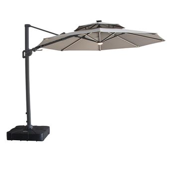 Apollo LED Clay Beige Round Outdoor Cantilever Parasol with Base - 3m
