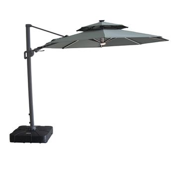 Apollo LED Oil Green Round Outdoor Cantilever Parasol with Base - 3m