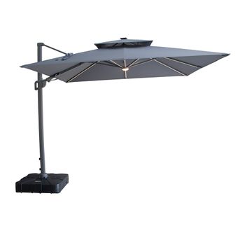 Apollo LED Charcoal Grey Square Outdoor Cantilever Parasol with Base - 3m x 3m