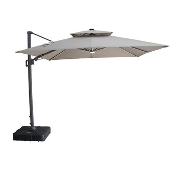 Apollo LED Clay Beige Square Outdoor Cantilever Parasol with Base - 3m x 3m