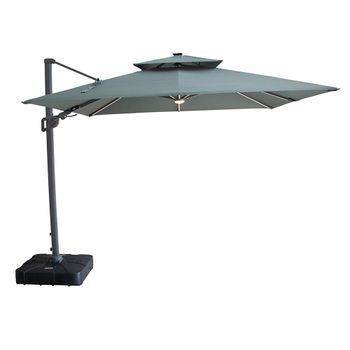 Apollo LED Oil Green Square Outdoor Cantilever Parasol with Base - 3m x 3m