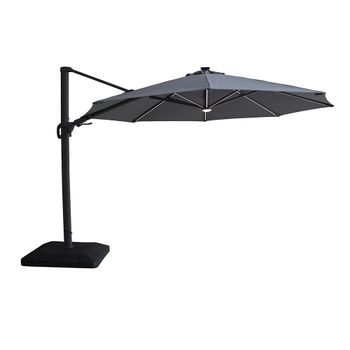 Aramis LED Charcoal Grey Round Outdoor Cantilever Parasol with Base - 3.5m