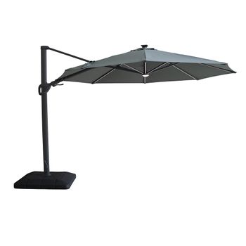 Aramis LED Oil Green Round Outdoor Cantilever Parasol with Base - 3.5m