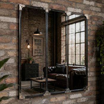 Black Metal Industrial Style Large Wall Mirror