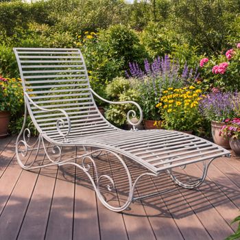 Antique Grey Metal Garden Lounger